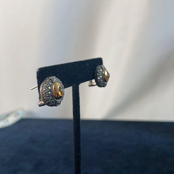 Judith Jack Tigers Eye Marcasite Earrings